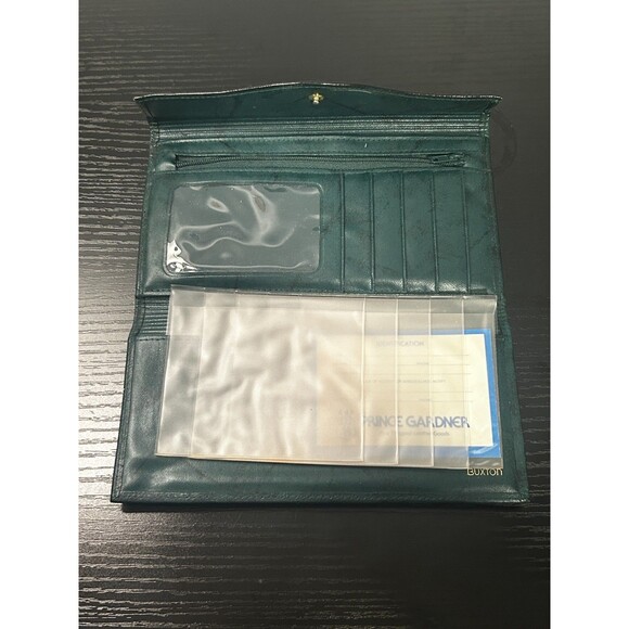 VTG Buxton Green Top Grain Cowhide Leather Wallet Clutch Kiss Lock Check Cash - Picture 3 of 8